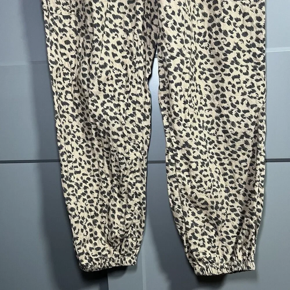 Aerie Cheetah Leopard Print Tapered Cargo Joggers Elastic Waist Brown XS Lounge